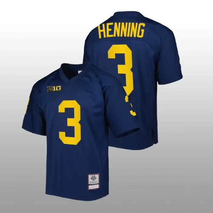 Michigan Wolverines Men's A.J. Henning #3 Navy Mitchell Ness Authentic College Football Jersey 2415VGFA2