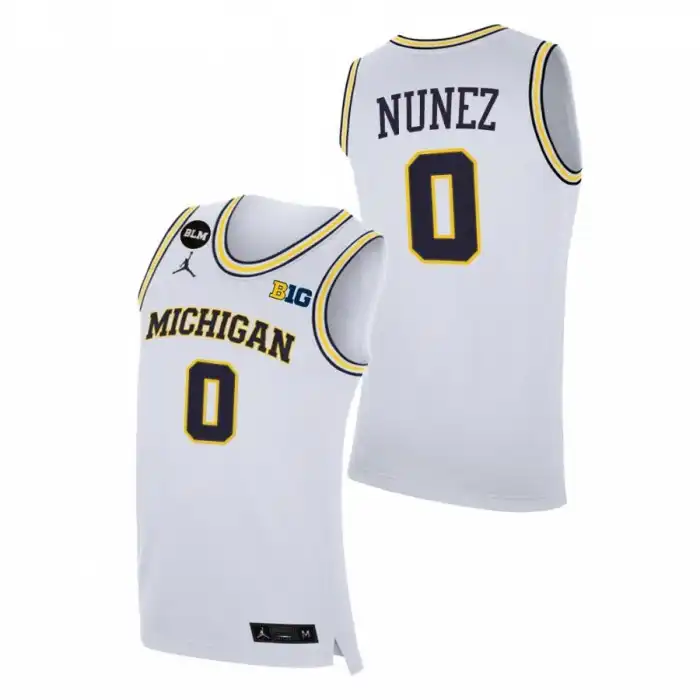 Michigan Wolverines Men's Adrien Nunez #0 BLM White College Basketball Jersey 2415RHBP8