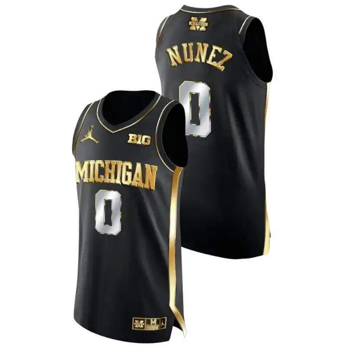 Michigan Wolverines Men's Adrien Nunez #0 Black Golden Edition College Basketball Jersey 2415DOTQ2