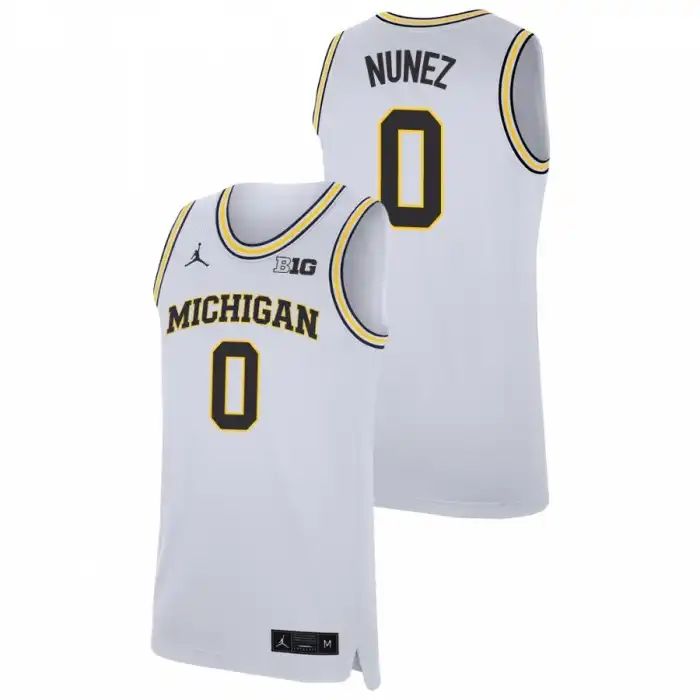 Michigan Wolverines Men's Adrien Nunez #0 Replica White College Basketball Jersey 2415LUFI0