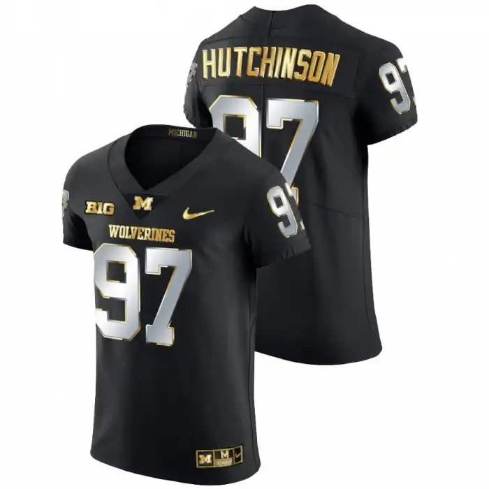 Michigan Wolverines Men's Aidan Hutchinson #97 Black Golden Edition Elite 2021-22 College Football Jersey 2415YDAL6