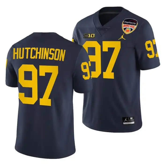 Michigan Wolverines Men's Aidan Hutchinson #97 Navy 2021 Orange Bowl Playoff College Football Jersey 2415CYCR8