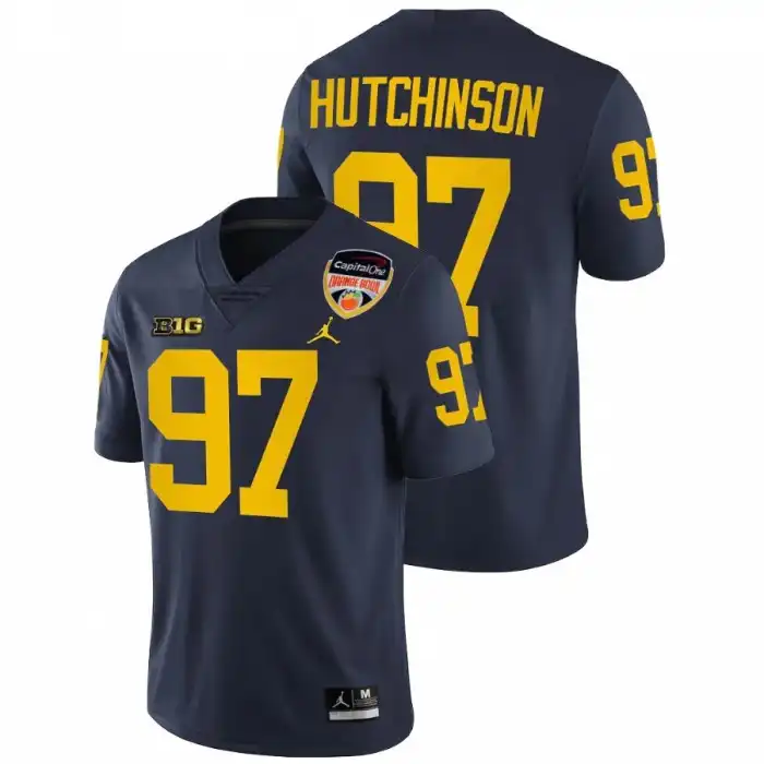 Michigan Wolverines Men's Aidan Hutchinson #97 Navy 2021 Orange Bowl Playoff College Football Jersey 2415HWKL5