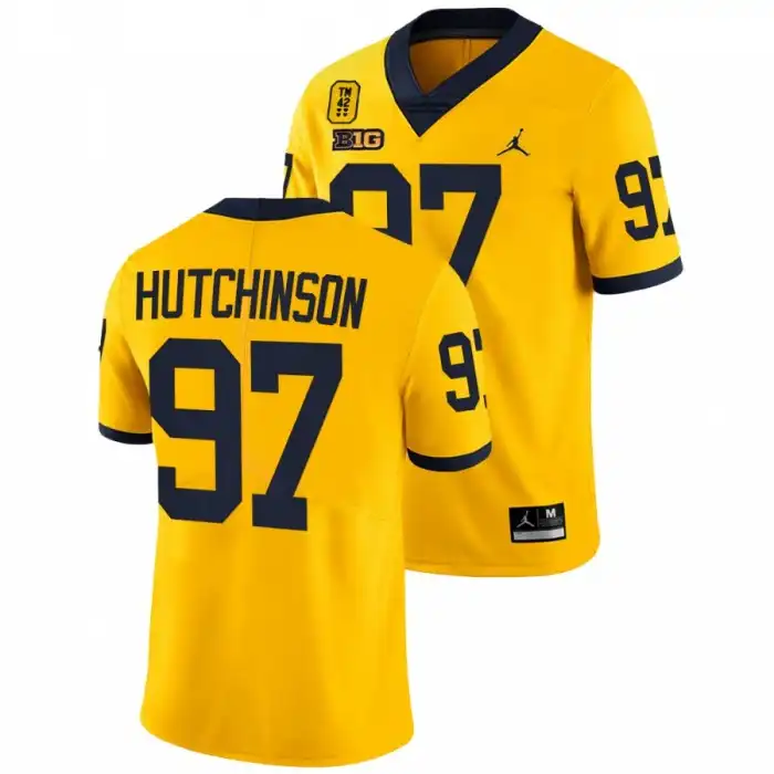 Michigan Wolverines Men's Aidan Hutchinson #97 TM 42 Patch Honor Tate Myre Maize College Football Jersey 2415IZVB3