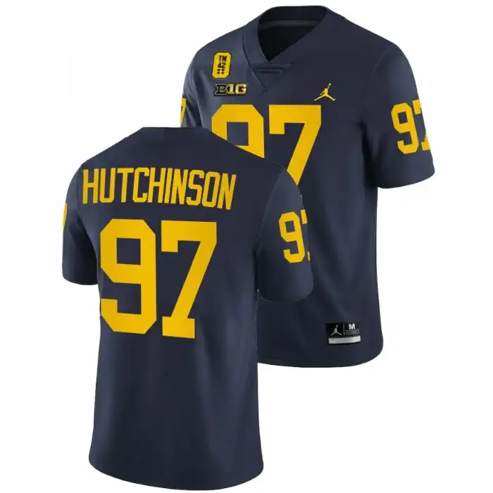 Michigan Wolverines Men's Aidan Hutchinson #97 TM 42 Patch Honor Tate Myre Navy College Football Jersey 2415IHHO2