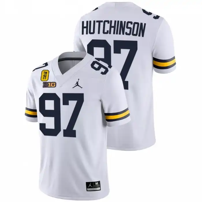 Michigan Wolverines Men's Aidan Hutchinson #97 TM 42 Patch Honor Tate Myre White College Football Jersey 2415WQYC4