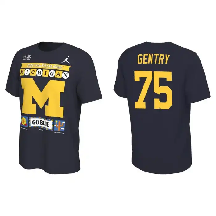 Michigan Wolverines Men's Andrew Gentry #75 Playoff 2022 Fiesta Bowl Illustrated Navy College Football T-Shirt 2415HWFE0