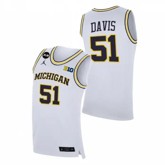 Michigan Wolverines Men's Austin Davis #51 BLM White College Basketball Jersey 2415JGFG7