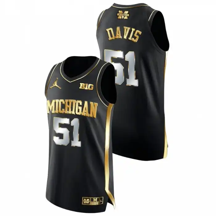 Michigan Wolverines Men's Austin Davis #51 Black Golden Edition College Basketball Jersey 2415KSGX0