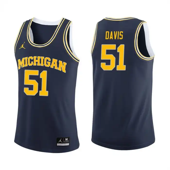 Michigan Wolverines Men's Austin Davis #51 Navy College Basketball Jersey 2415IUDM8