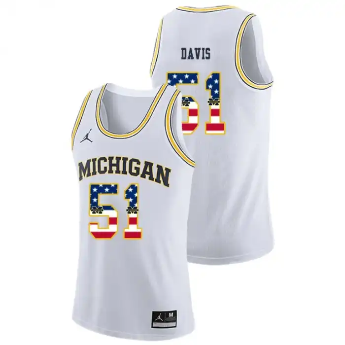 Michigan Wolverines Men's Austin Davis #51 USA Flag White College Basketball Jersey 2415KVHW6