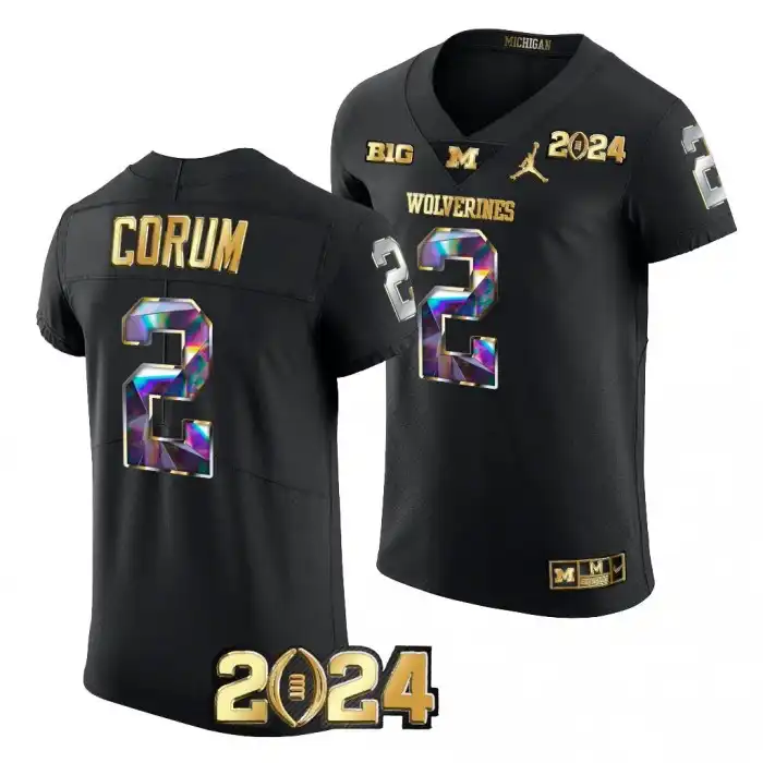 Michigan Wolverines Men's Blake Corum #2 Black Golden Diamond CFBPlayoff 2023 National Champions College Football Jersey 2415BDSS4