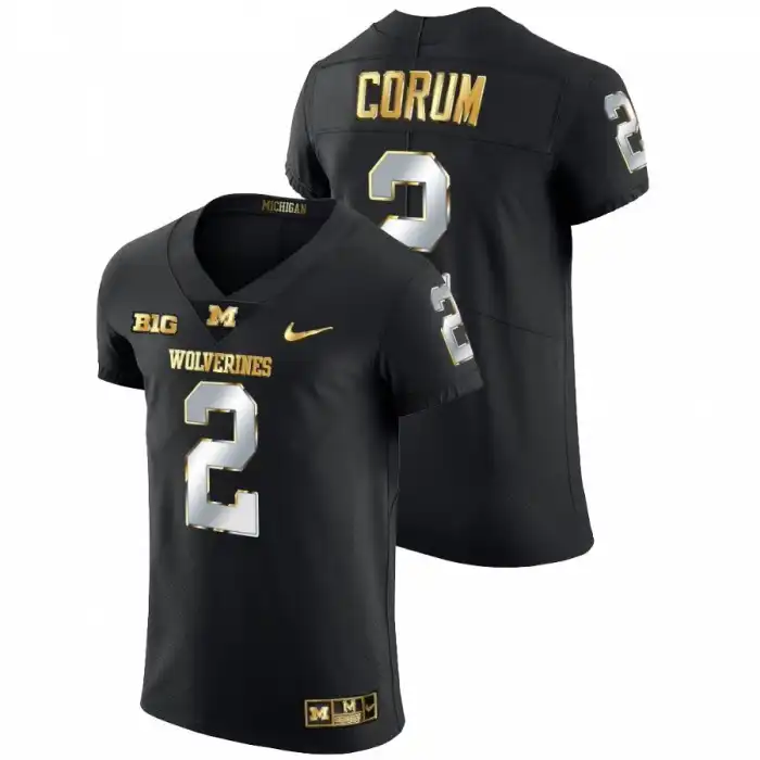 Michigan Wolverines Men's Blake Corum #2 Black Golden Edition Elite 2021-22 College Football Jersey 2415UECA7