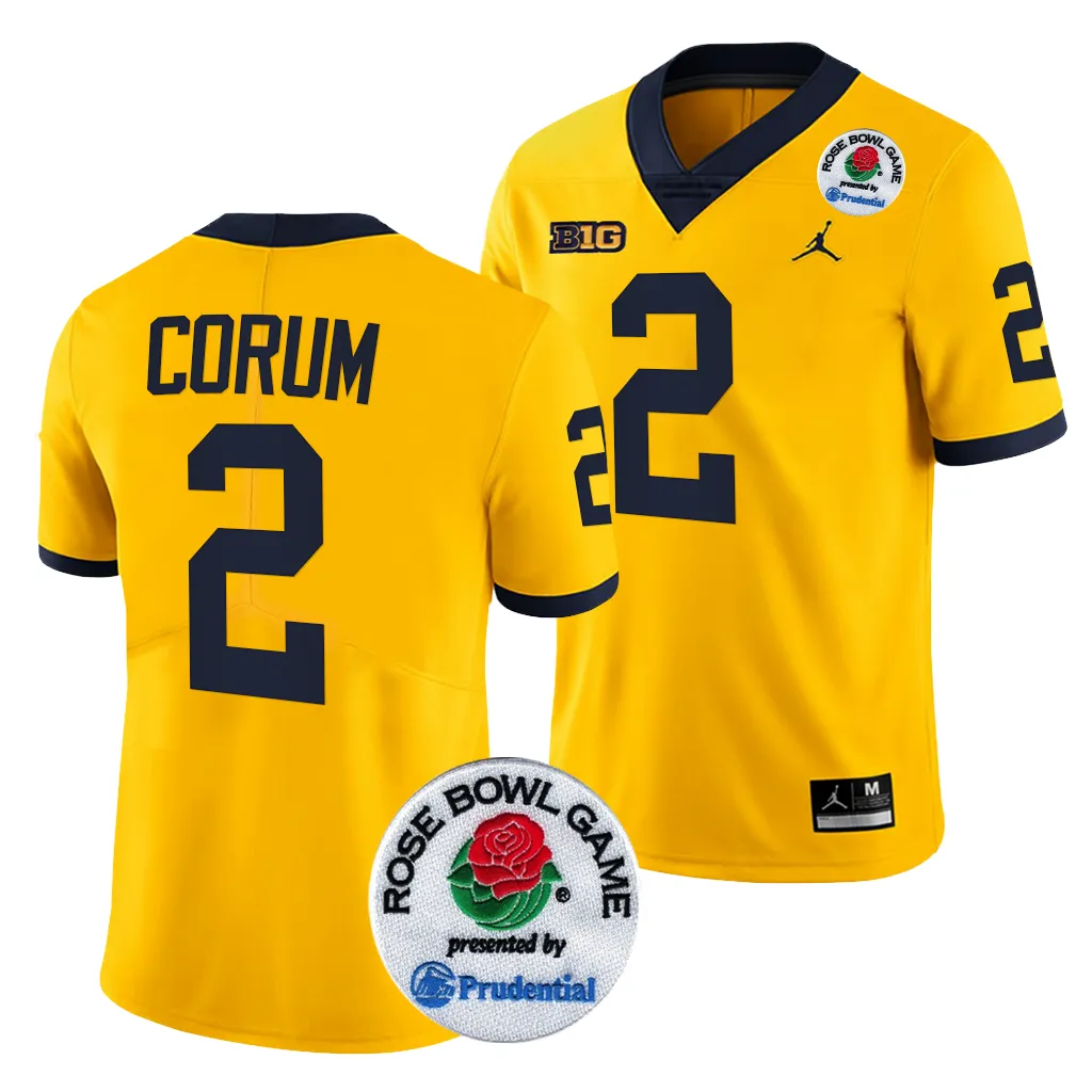 Michigan Wolverines Men's Blake Corum #2 Maize 2024 Rose Bowl Playoff College Football Jersey 2415NODM3