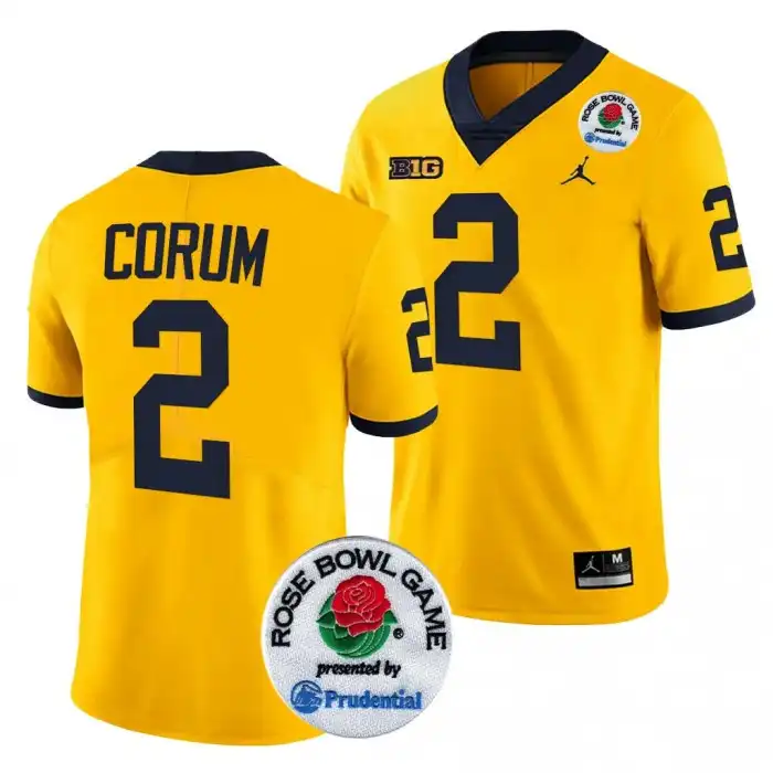 Michigan Wolverines Men's Blake Corum #2 Maize 2024 Rose Bowl Playoff College Football Jersey 2415YEGK6