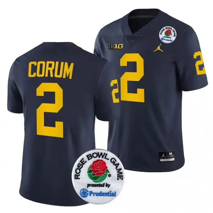 Michigan Wolverines Men's Blake Corum #2 Navy 2024 Rose Bowl Playoff College Football Jersey 2415IVLP1