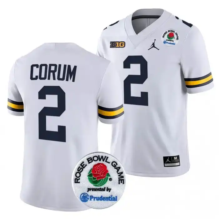 Michigan Wolverines Men's Blake Corum #2 White 2024 Rose Bowl Playoff College Football Jersey 2415VTBH0