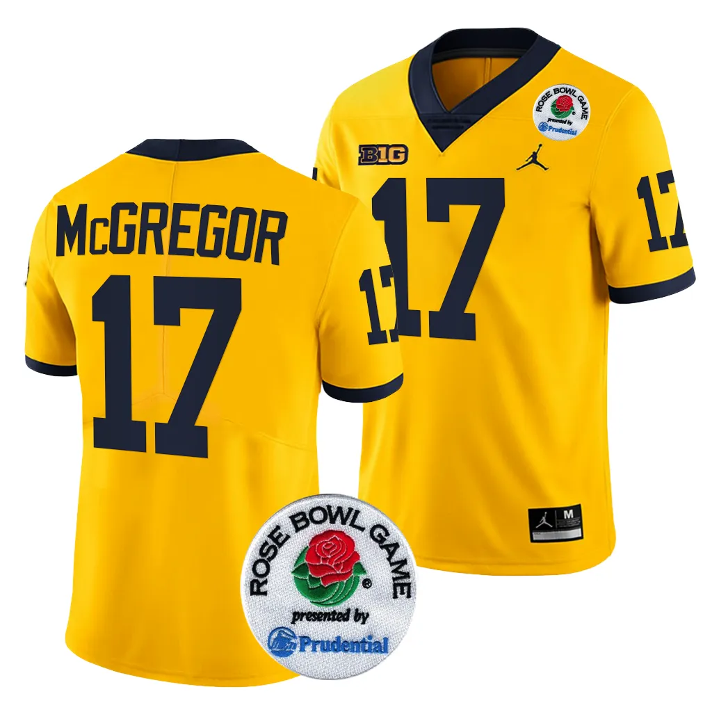 Michigan Wolverines Men's Braiden McGregor #17 Maize 2024 Rose Bowl Playoff College Football Jersey 2415CMYO6