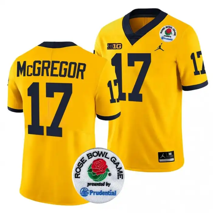 Michigan Wolverines Men's Braiden McGregor #17 Maize 2024 Rose Bowl Playoff College Football Jersey 2415YQTN2