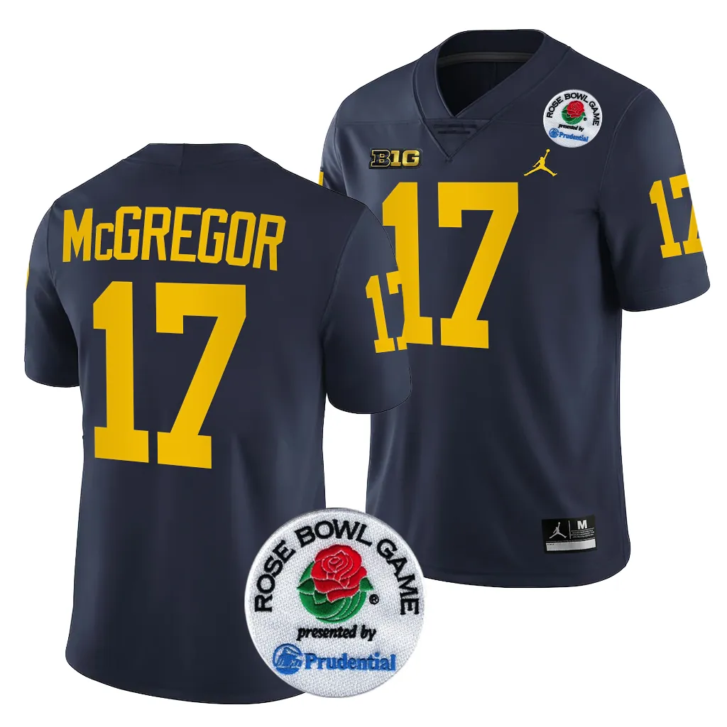 Michigan Wolverines Men's Braiden McGregor #17 Navy 2024 Rose Bowl Playoff College Football Jersey 2415BEHJ0