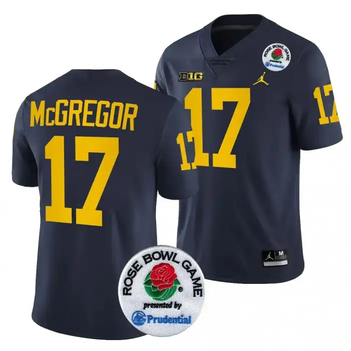 Michigan Wolverines Men's Braiden McGregor #17 Navy 2024 Rose Bowl Playoff College Football Jersey 2415ZIQZ5