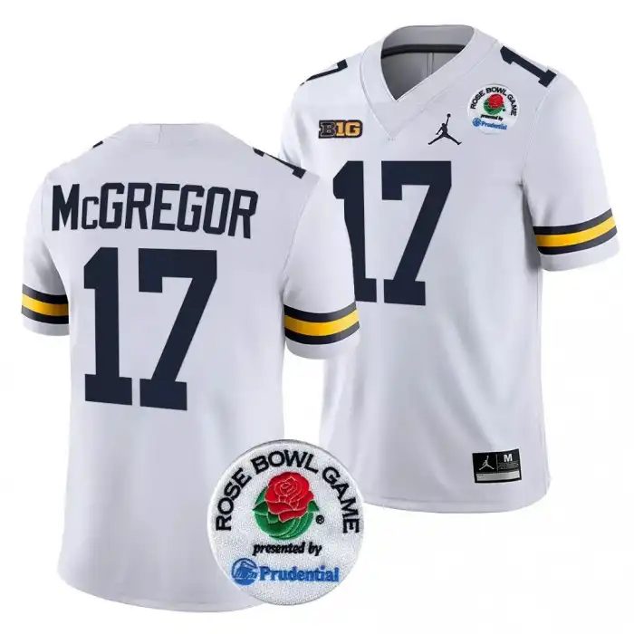 Michigan Wolverines Men's Braiden McGregor #17 White 2024 Rose Bowl Playoff College Football Jersey 2415HQCG5