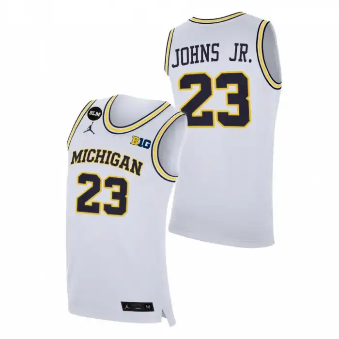 Michigan Wolverines Men's Brandon Johns Jr. #23 BLM White College Basketball Jersey 2415NMBY4