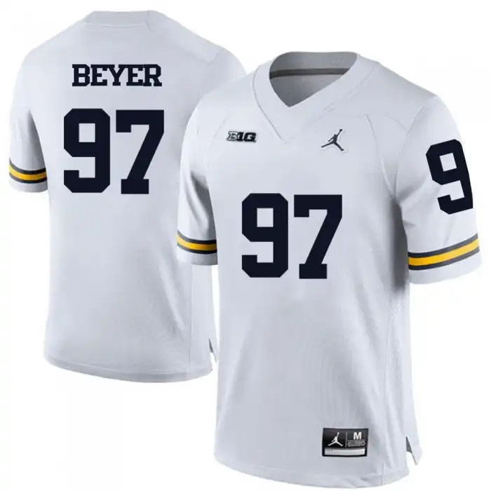 Michigan Wolverines Men's Brennen Beyer #97 White College Football Jersey 2415ODWB7