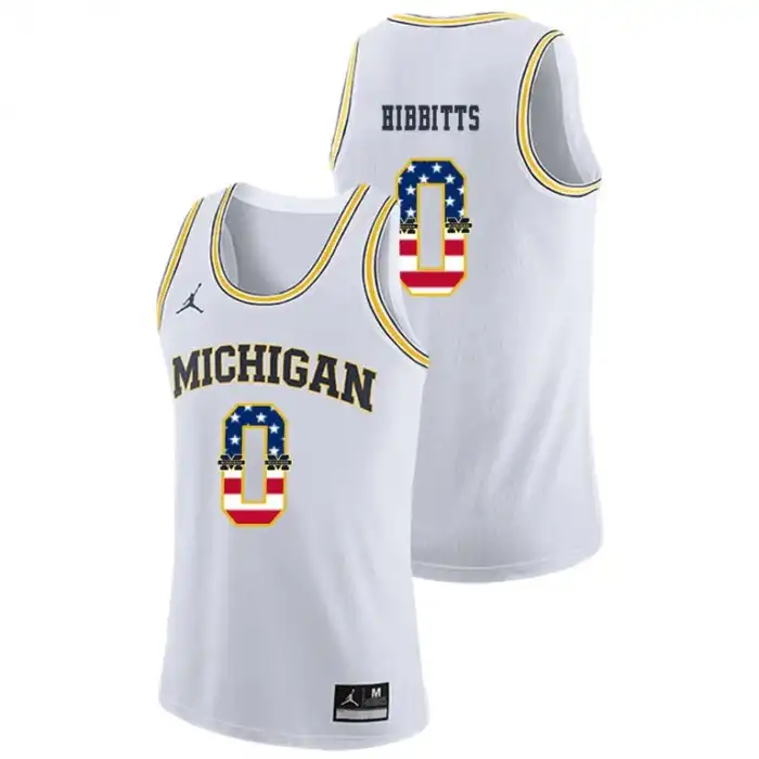 Michigan Wolverines Men's Brent Hibbitts #0 USA Flag White College Basketball Jersey 2415DZKN0