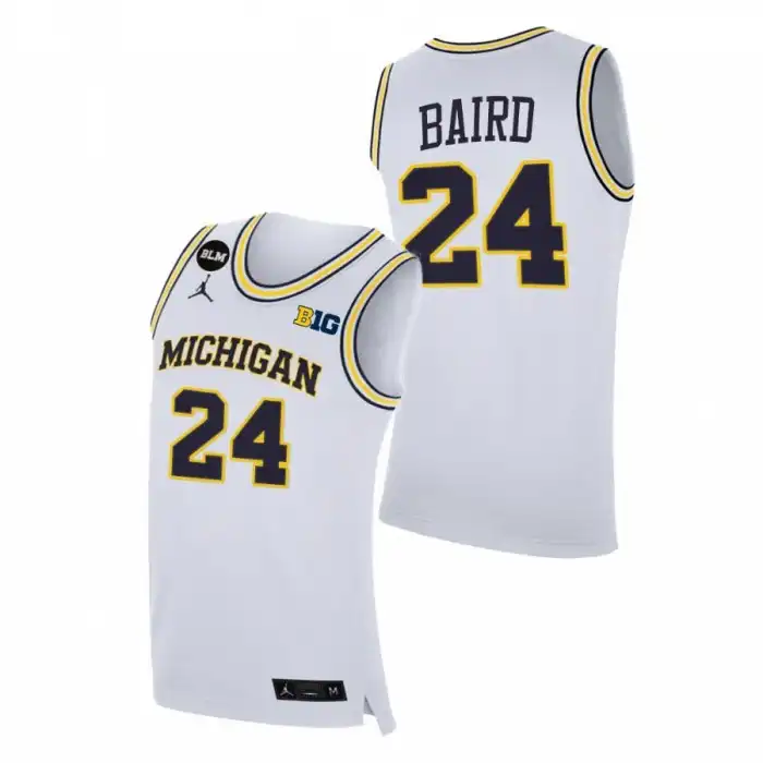 Michigan Wolverines Men's C.J. Baird #24 BLM White College Basketball Jersey 2415HQQC2