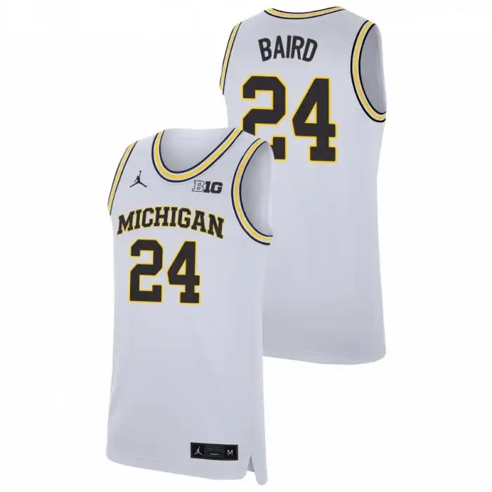 Michigan Wolverines Men's C.J. Baird #24 Replica White College Basketball Jersey 2415DTJY0