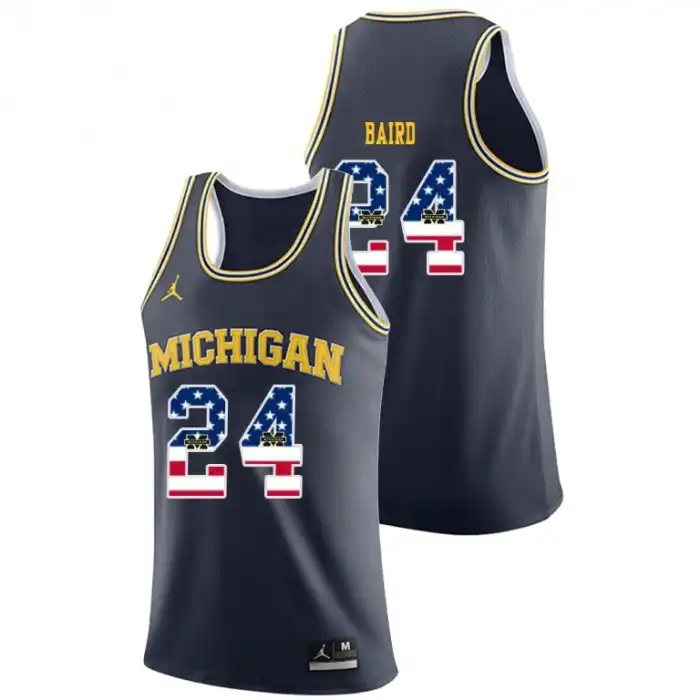 Michigan Wolverines Men's C.J. Baird #24 USA Flag Navy College Basketball Jersey 2415VLLV2