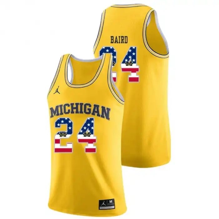 Michigan Wolverines Men's C.J. Baird #24 USA Flag Yellow College Basketball Jersey 2415YZGH7