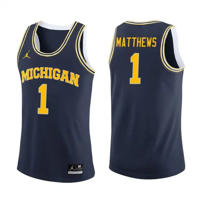 Michigan Wolverines Men's Charles Matthews #1 Navy College Basketball Jersey 2415AOFD0