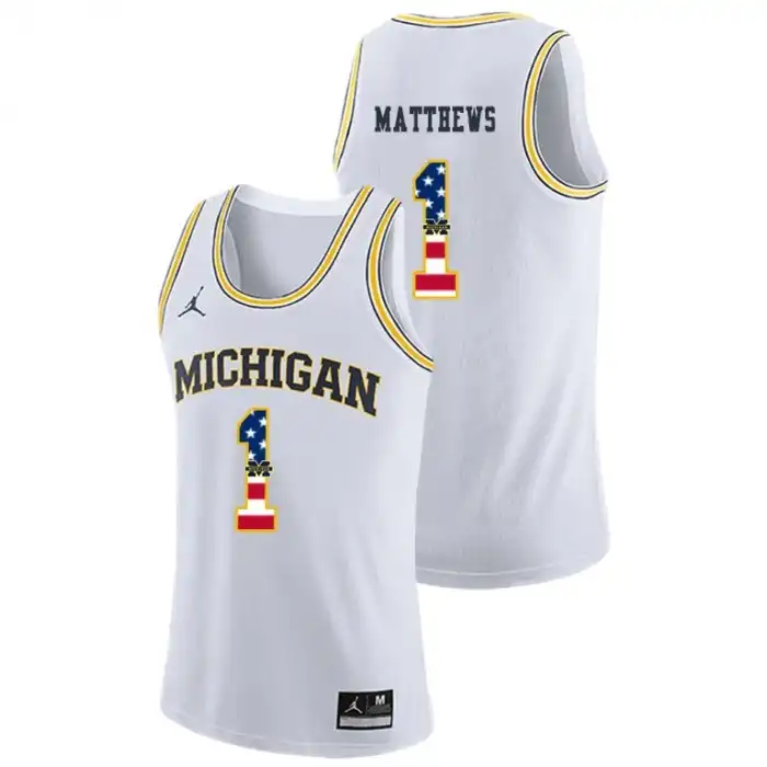 Michigan Wolverines Men's Charles Matthews #1 USA Flag White College Basketball Jersey 2415NALH0