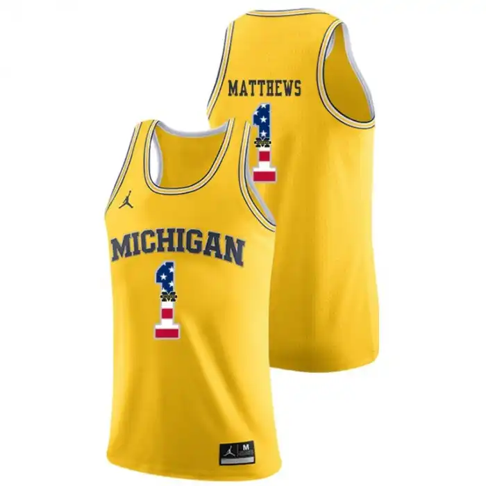 Michigan Wolverines Men's Charles Matthews #1 USA Flag Yellow College Basketball Jersey 2415DTBP5