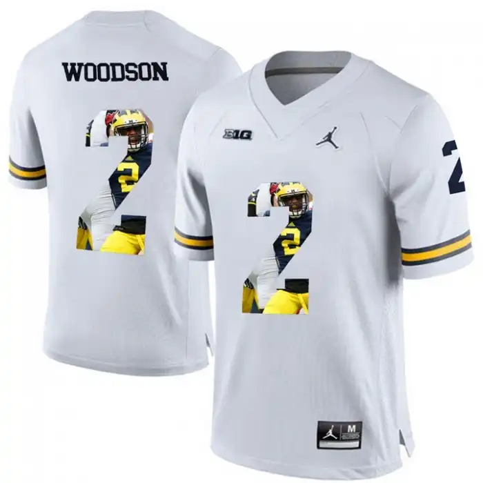 Michigan Wolverines Men's Charles Woodson #2 Printing Player Portrait White Premier College Football Jersey 2415NMVK5