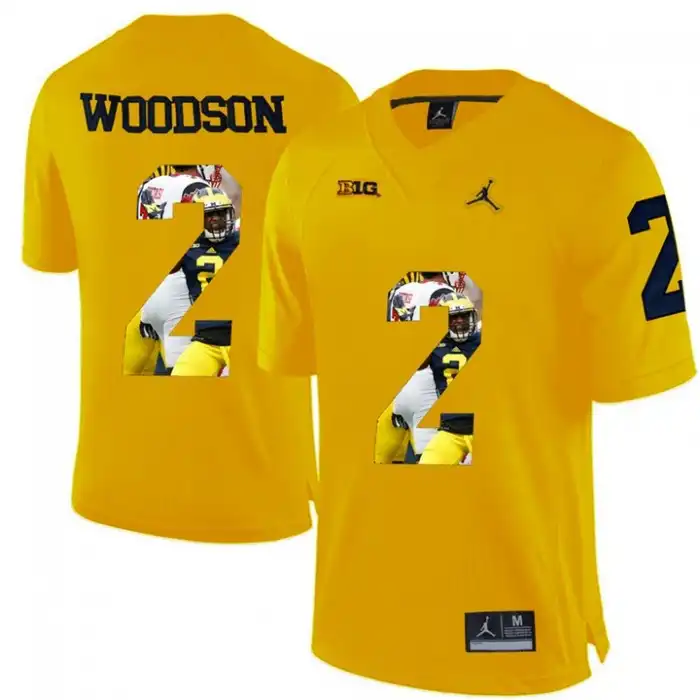 Michigan Wolverines Men's Charles Woodson #2 Printing Player Portrait Yellow Premier College Football Jersey 2415ORXJ2