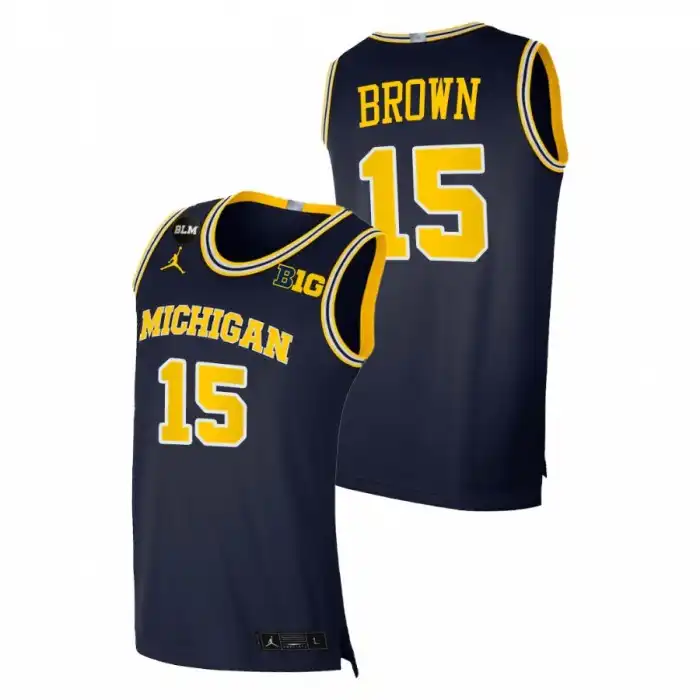 Michigan Wolverines Men's Chaundee Brown #15 BLM Navy College Basketball Jersey 2415BHBV7