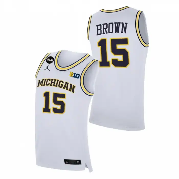 Michigan Wolverines Men's Chaundee Brown #15 BLM White College Basketball Jersey 2415COIQ6