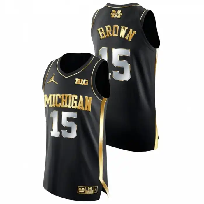 Michigan Wolverines Men's Chaundee Brown #15 Black Golden Edition College Basketball Jersey 2415MVUD6