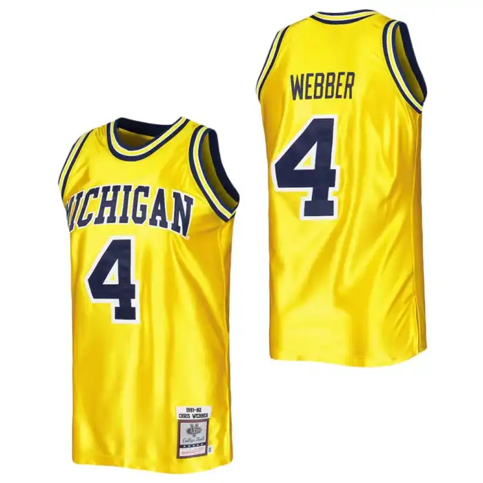 Michigan Wolverines Men's Chris Webber #4 Authentic Mitchell & Ness Maize Vault 1991-92 College Football Jersey 2415HENQ7