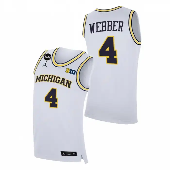 Michigan Wolverines Men's Chris Webber #4 BLM White College Basketball Jersey 2415ZQBV1