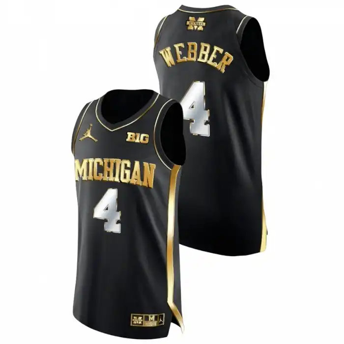 Michigan Wolverines Men's Chris Webber #4 Black Golden Edition College Basketball Jersey 2415QEKE8