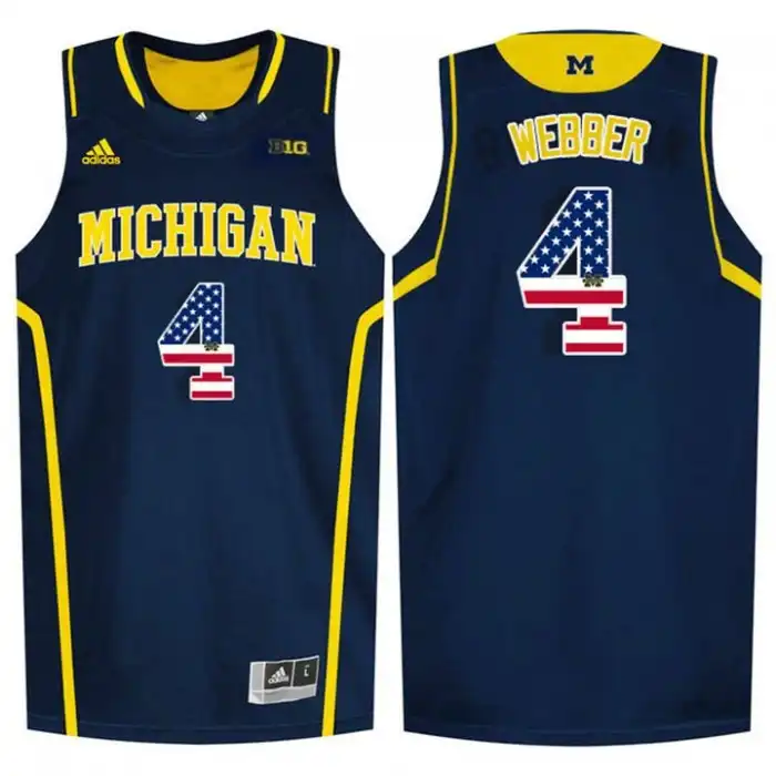 Michigan Wolverines Men's Chris Webber #4 Blue National Flag Navy College Basketball Jersey 2415XAXY3