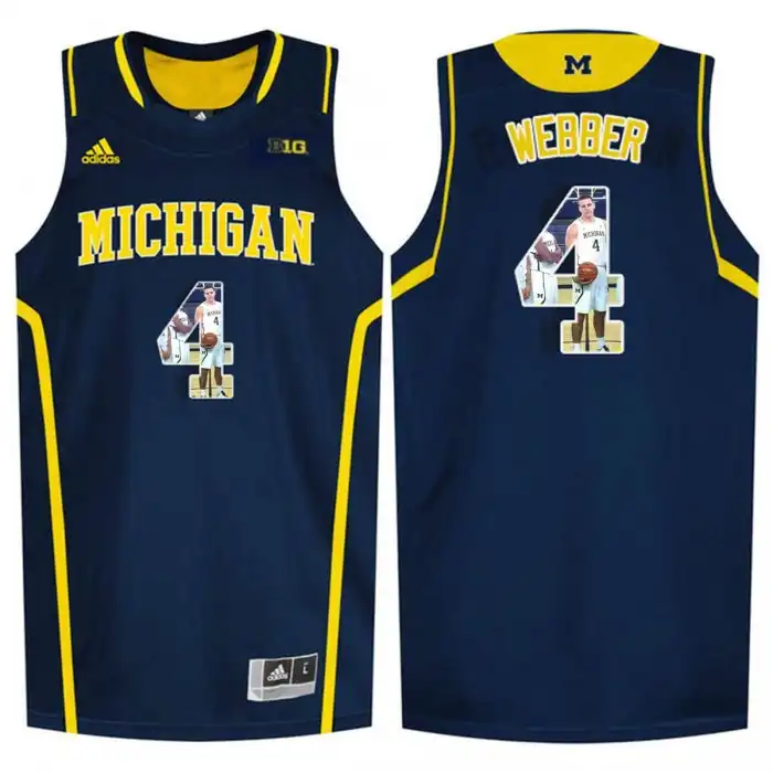 Michigan Wolverines Men's Chris Webber #4 Blue Navy Player Pictorial Tank Top College Basketball Jersey 2415JFRF2