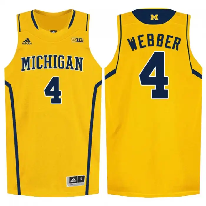 Michigan Wolverines Men's Chris Webber #4 High-School Yellow NBA Player College Basketball Jersey 2415QUHZ0