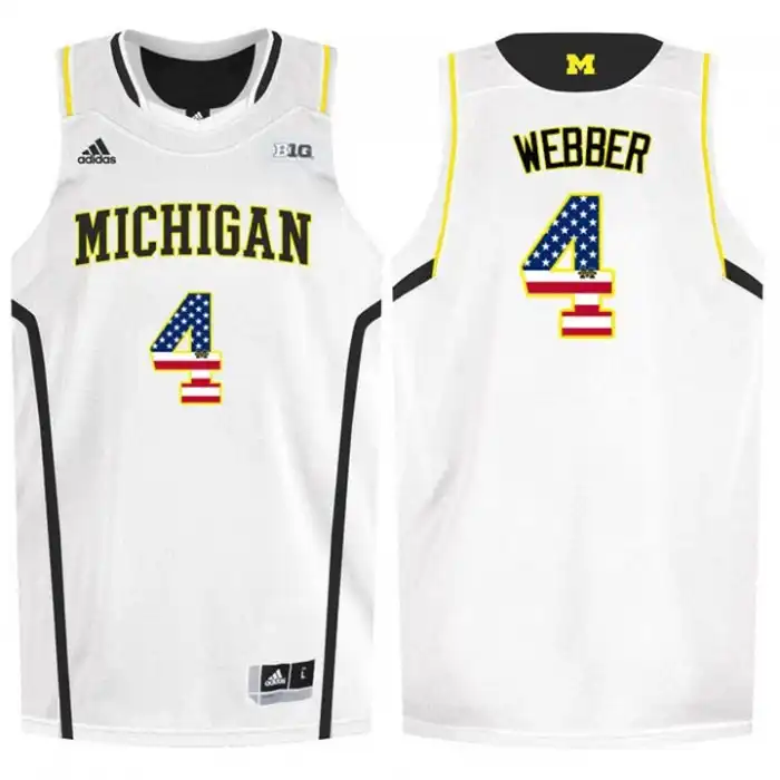 Michigan Wolverines Men's Chris Webber #4 National Flag White College Basketball Jersey 2415HFWZ3