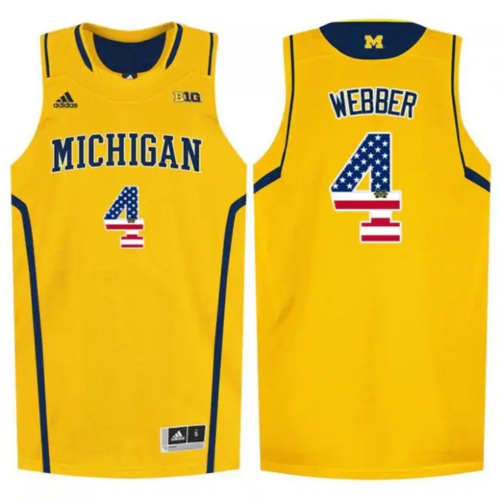 Michigan Wolverines Men's Chris Webber #4 National Flag Yellow College Basketball Jersey 2415APWN3