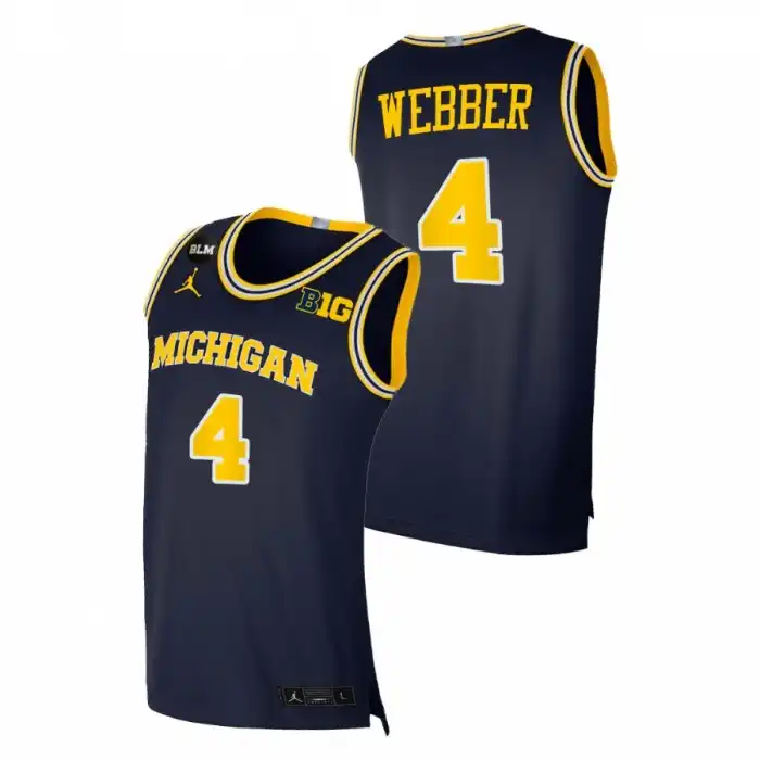 Michigan Wolverines Men's Chris Webber #4 Navy 2021 BLM Home Social Justice College Football Jersey 2415WMRJ7